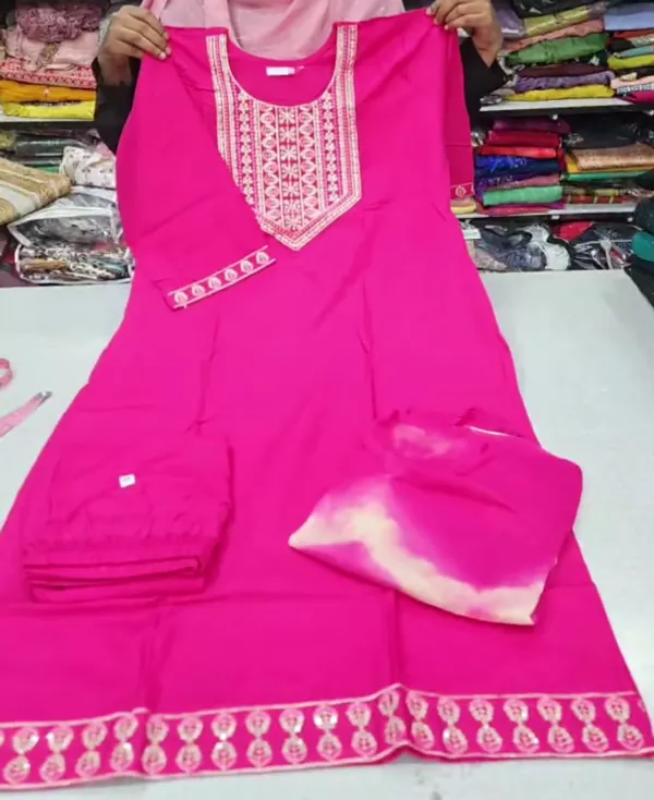 Premium Rayon Straight Top Bottom Dupatta Set | TS3374